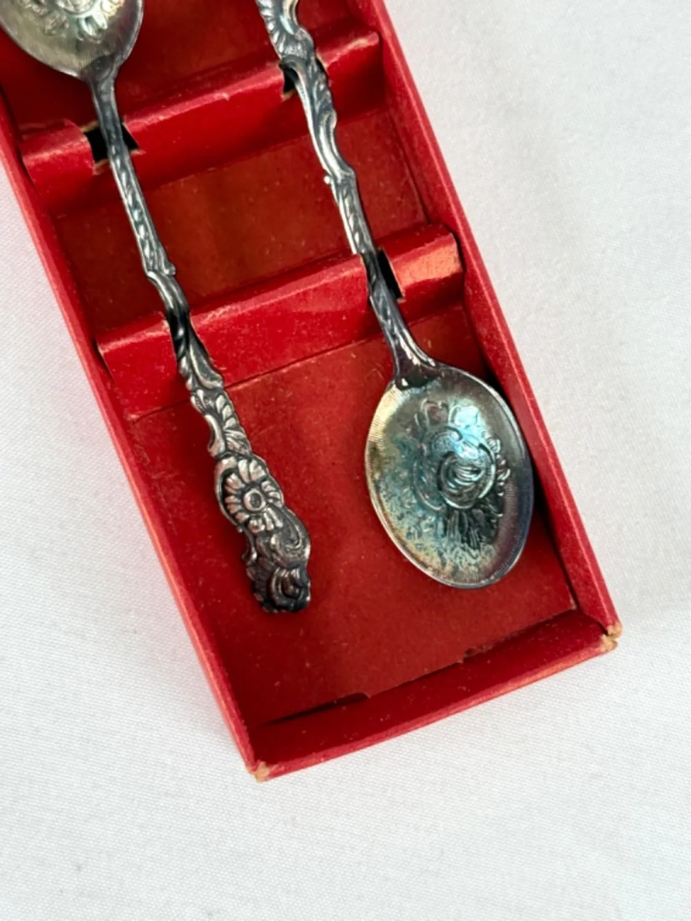 Vintage Nils Johan Sweden Silverplate Set of 2 Demitasse Spoons in Original Box